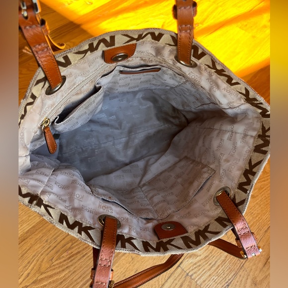 Michael Kors 'Jet Set' Mk Signature Jacquard N/S Tote, Beige/Camel - Picture 6 of 7